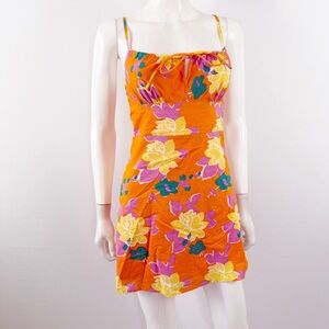 Fortunate One Orange Floral Mini Dress Size XS Tie Front Casual Summer Tropical